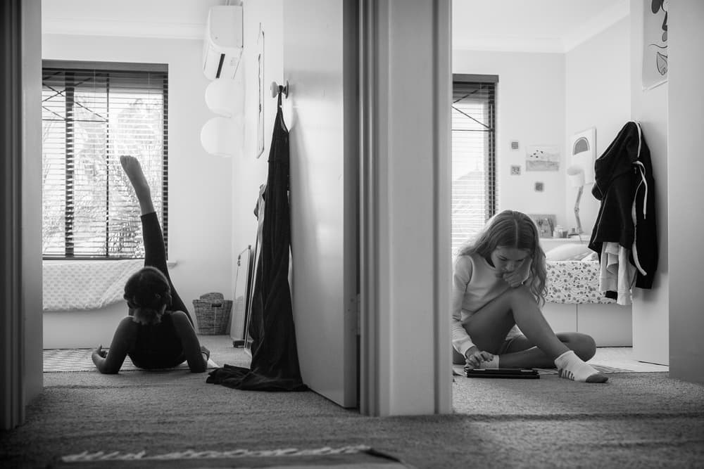 Sisters Parallel Play by Gloria Salgado Gispert — canvas wall art