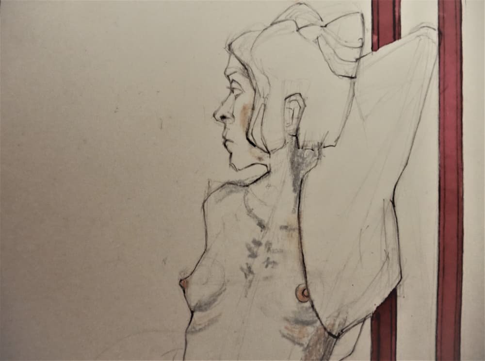 Contemplative Female Sketch by Doris Schmitz — canvas wall art