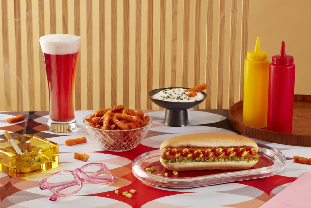 Retro Hot Dog Spread by Julia Ramiro — canvas wall art
