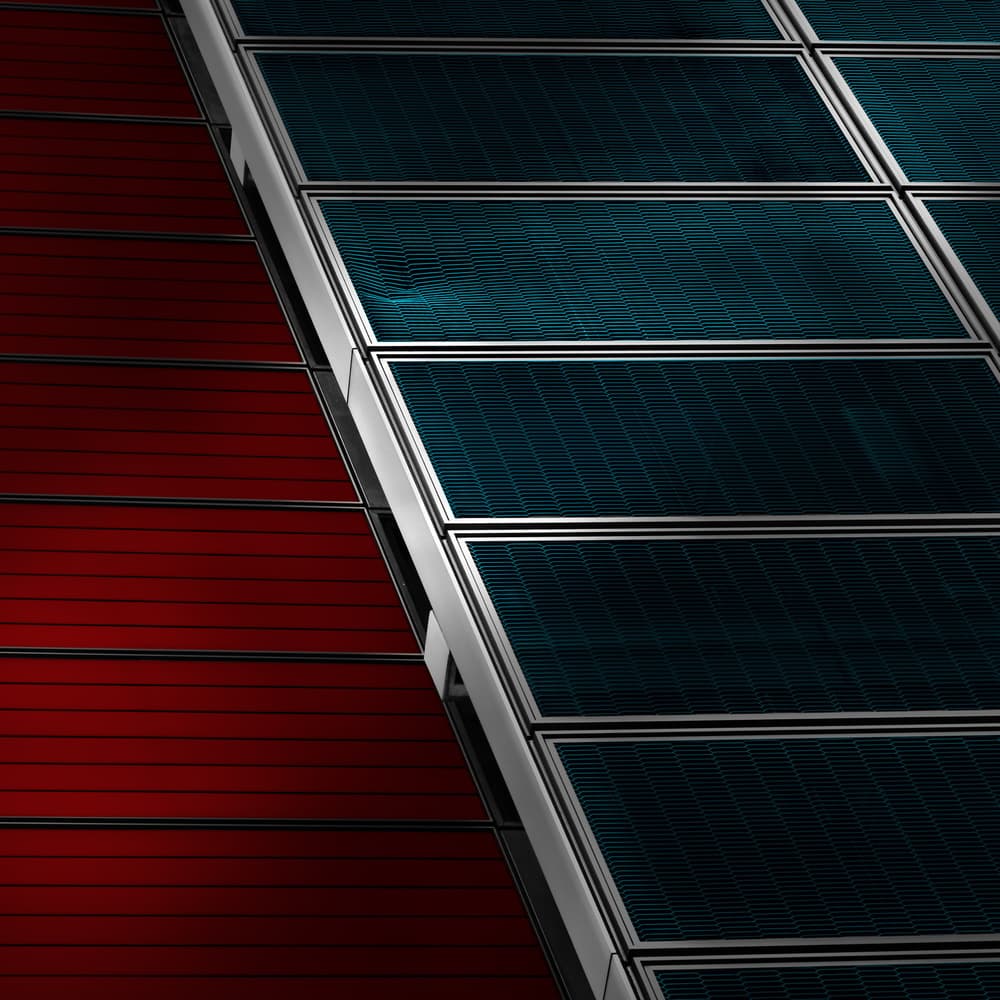 Modern Red Blue Facade by Marc Huybrighs — canvas wall art