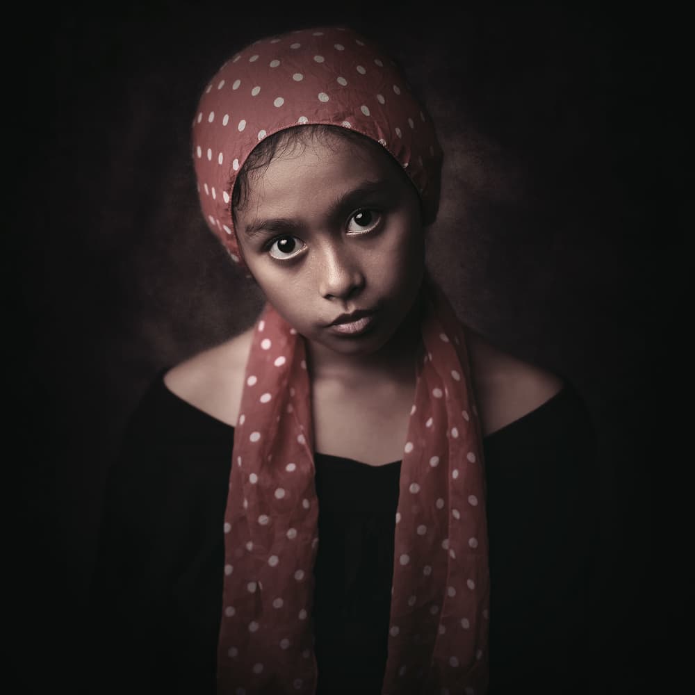 Soulful Girl in Red Scarf by Hari Sulistiawan — canvas wall art