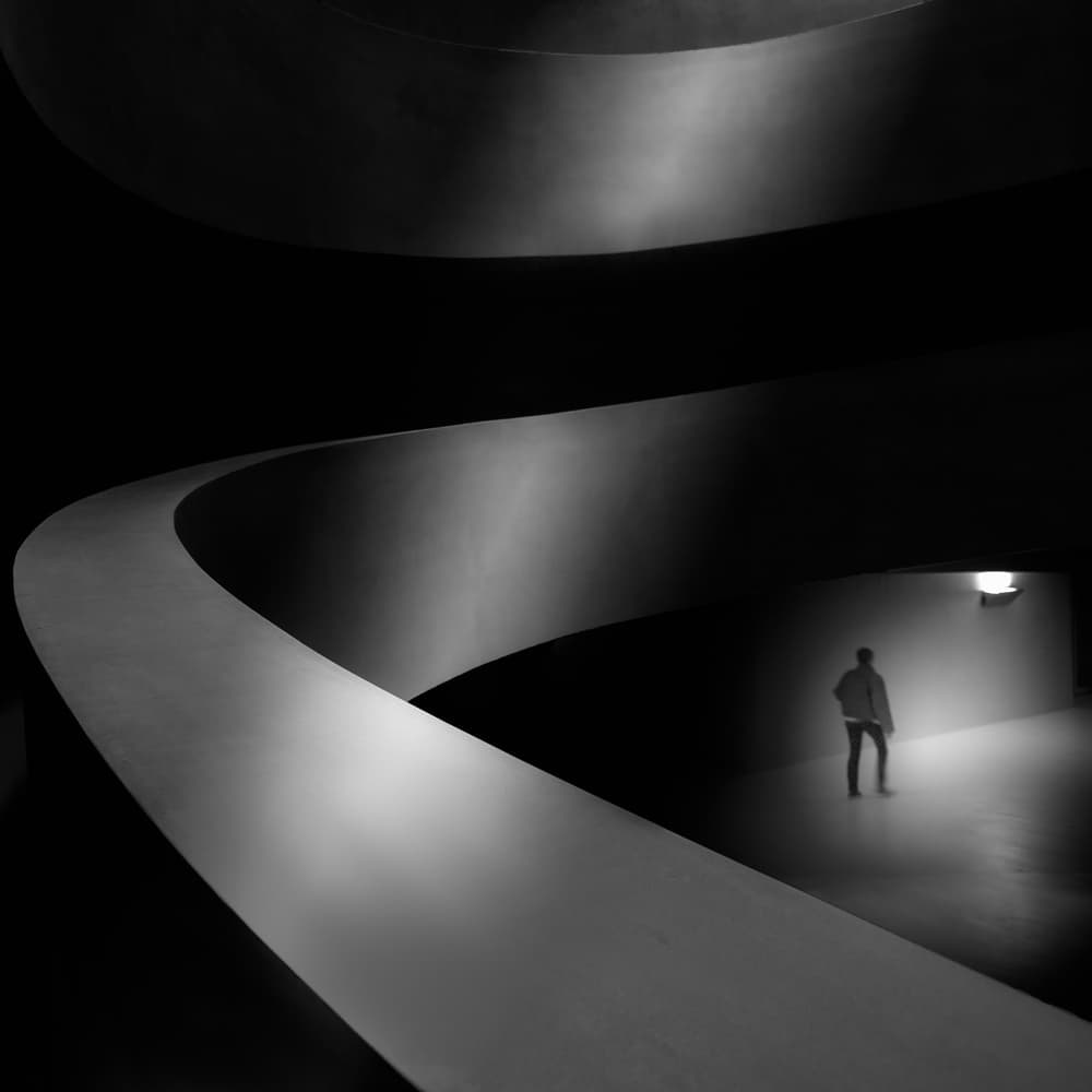 Lone Figure Spiral Path by Olavo Azevedo — canvas wall art