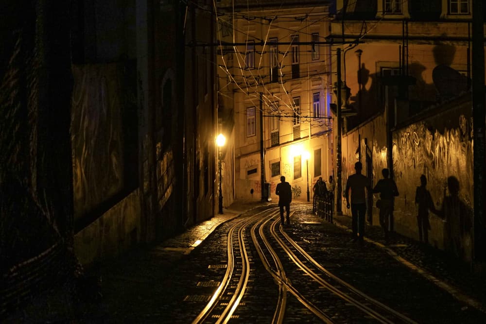Evening City Tram Tracks by Michel Romaggi — canvas wall art