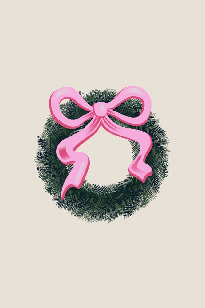 Elegant Pink Bow Wreath by Karen Menzenbach — canvas wall art