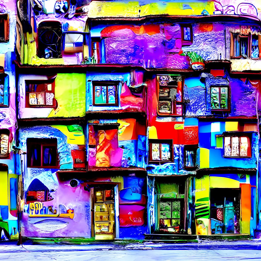 Eclectic Rainbow House by mnemonixART — canvas wall art