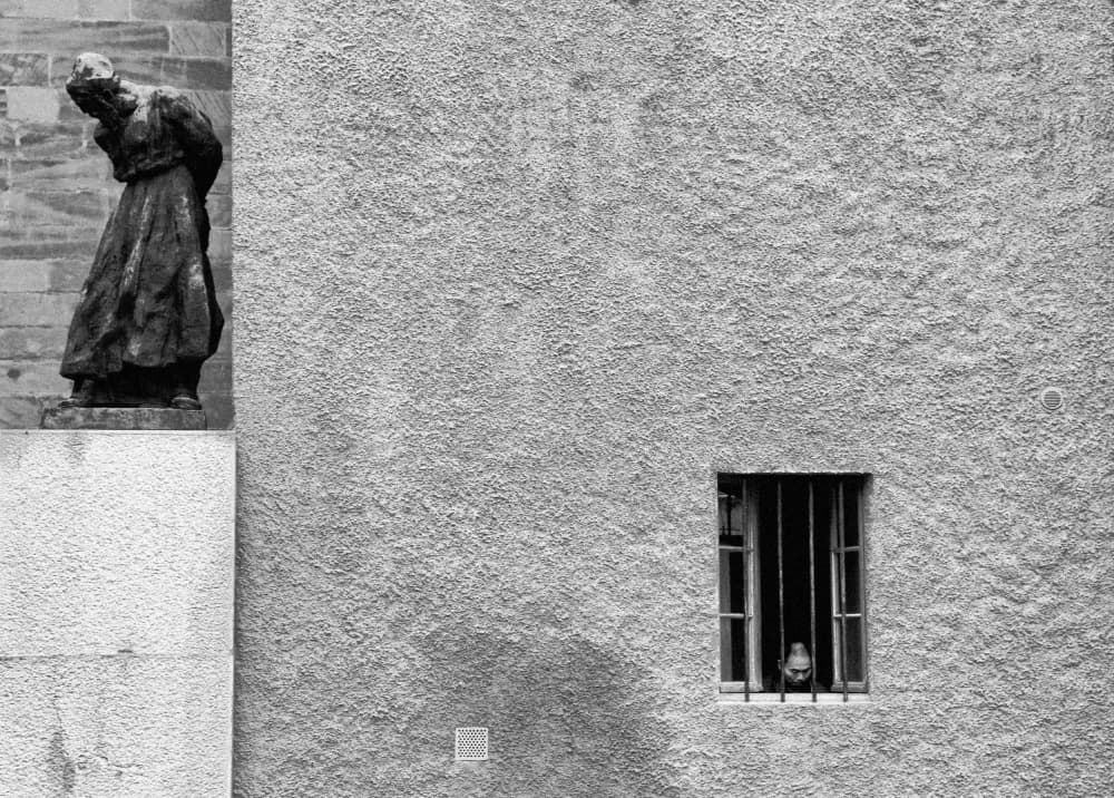 Stone Statue Window Gaze by Brig Barkow — canvas wall art