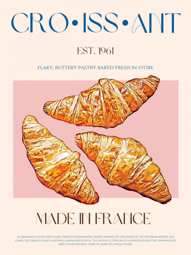 Classic French Croissants by Nazma Khokhar — canvas wall art