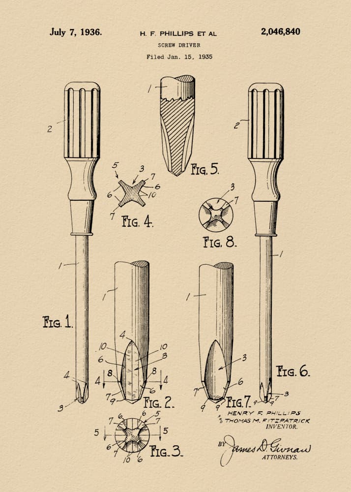 Phillips Screwdriver Patent by Andreas Magnusson — canvas wall art