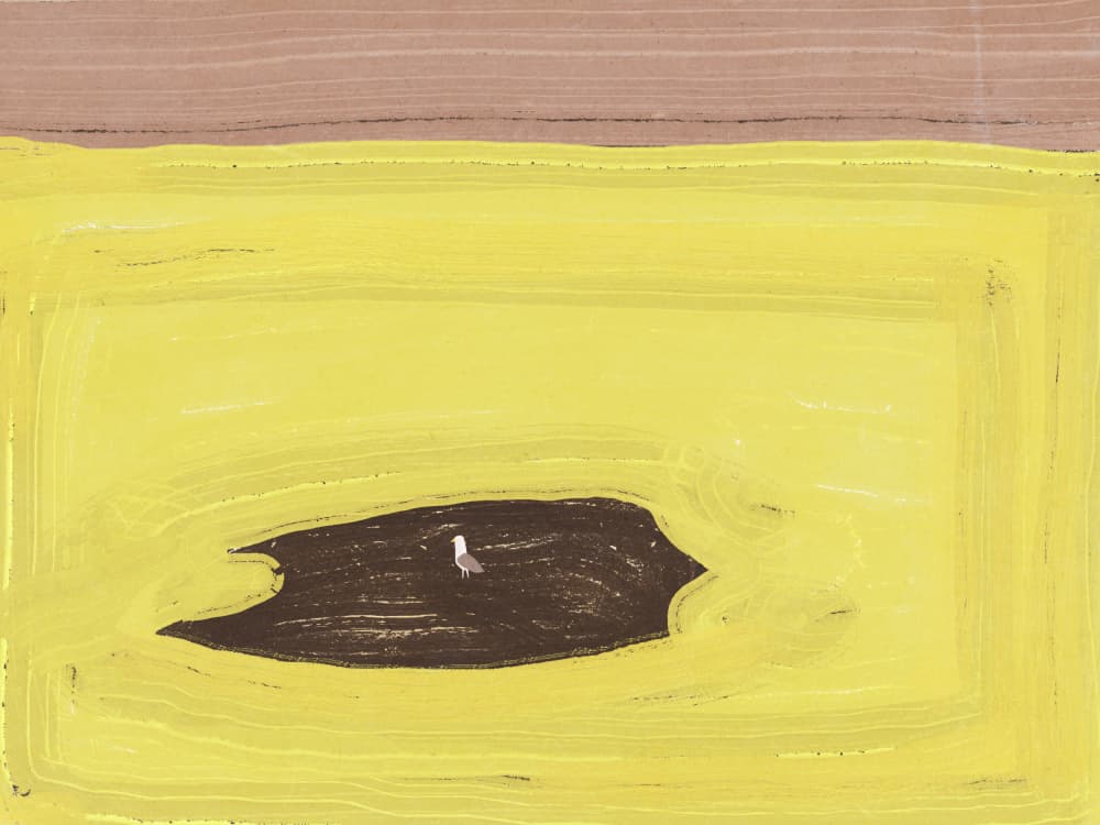 Lone Bird Yellow Landscape by Little Dean — canvas wall art
