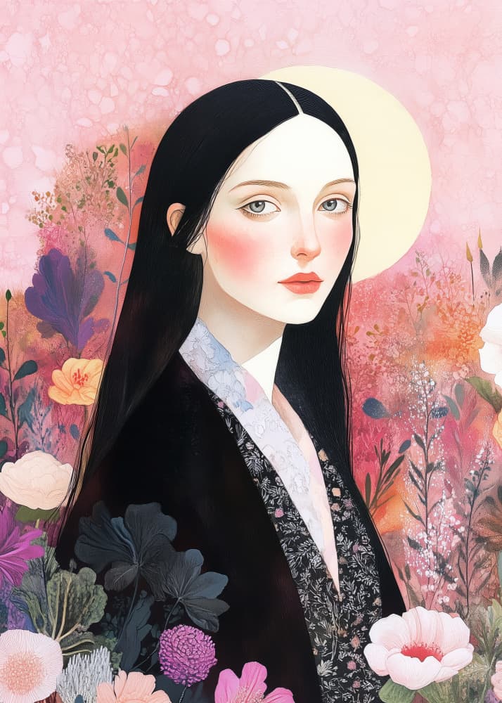 Serene Woman Blooming Garden by Justyna Jaszke — canvas wall art