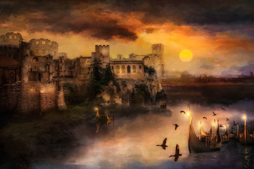 Misty Castle Sunset by Charlaine Gerber — canvas wall art