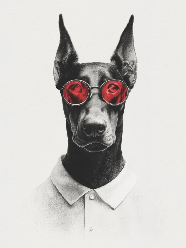 Dapper Doberman with Red Glasses by Andreas Magnusson — canvas wall art