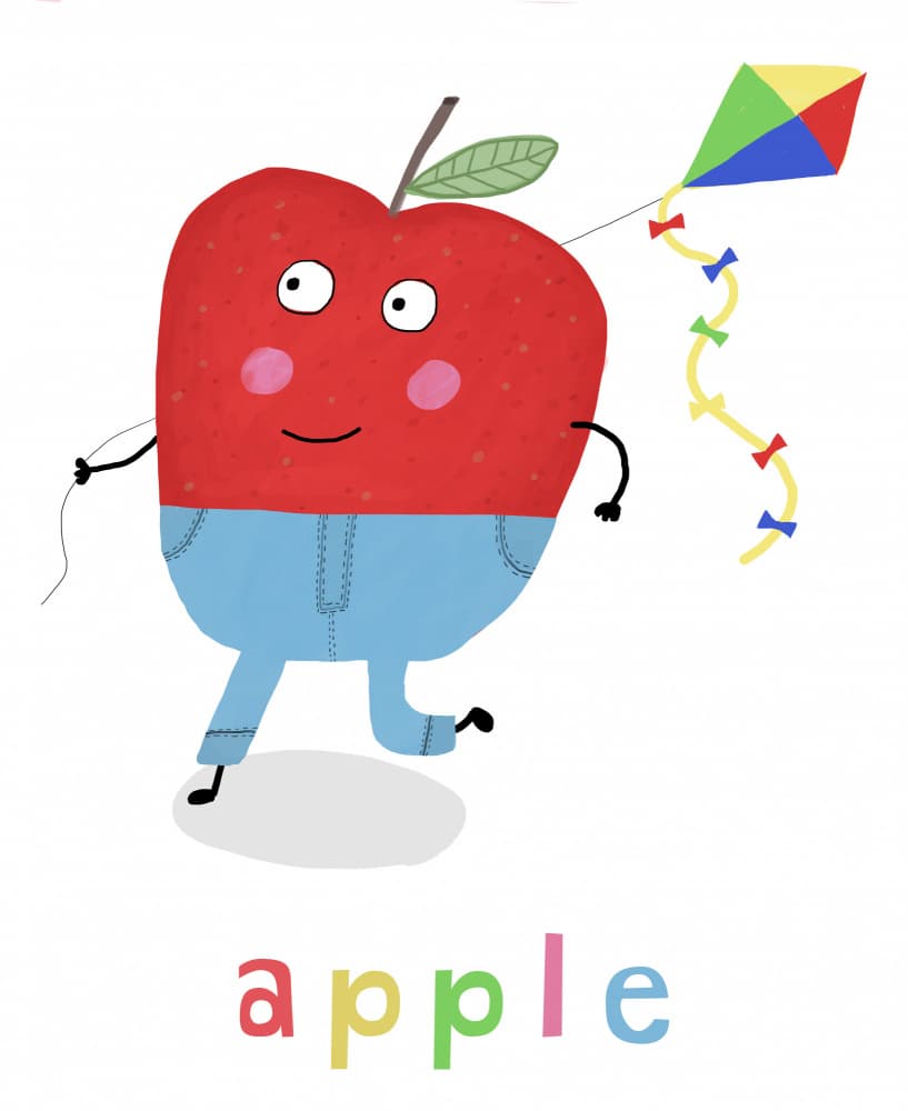 Cute Apple Flying Kite by Carla Daly — canvas wall art