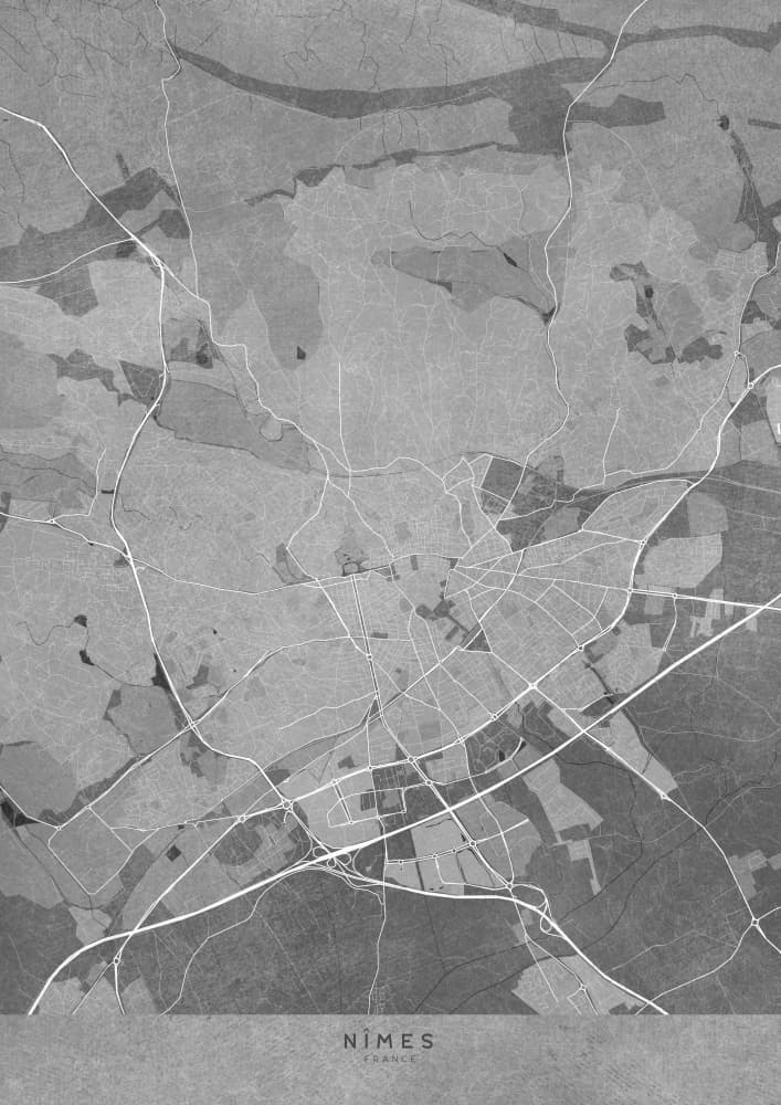 Grayscale Nimes City Map by Rosana Laiz Blursbyai — canvas wall art