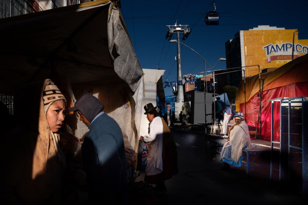 Street Market Cable Car by Corinne Spector — canvas wall art