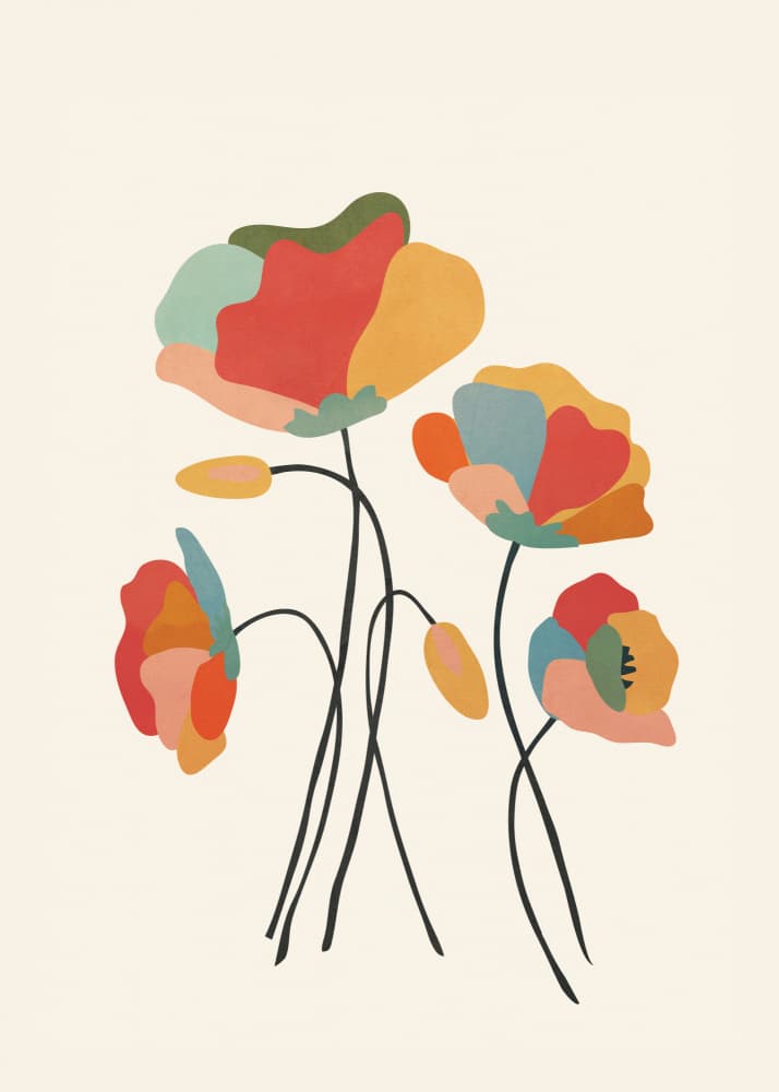 Colorful Abstract Poppies by Flow Line — canvas wall art