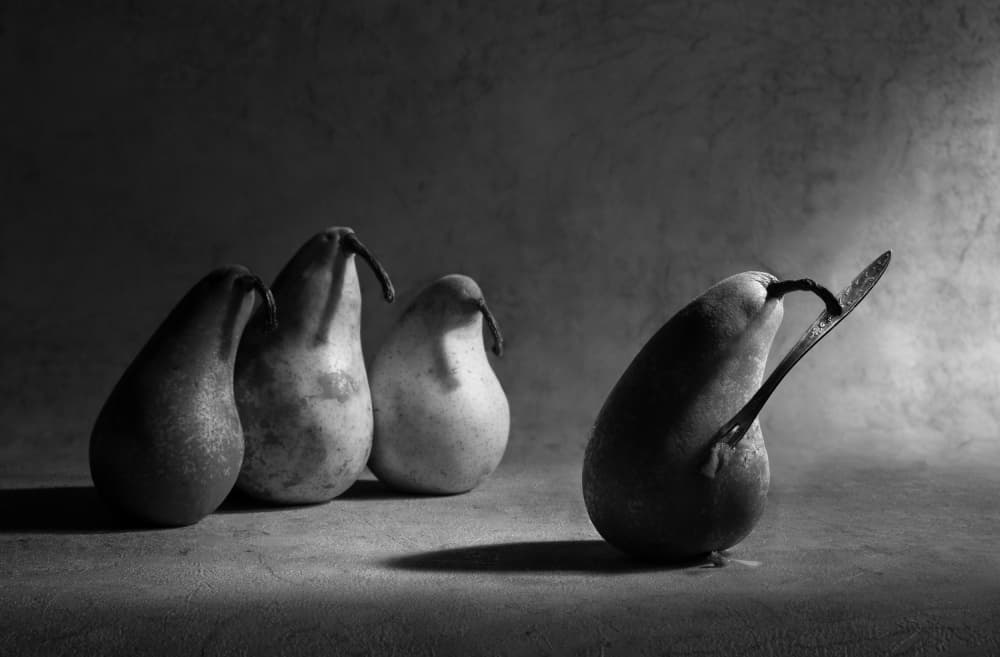 Pears Dark Drama by Victoria Glinka — canvas wall art