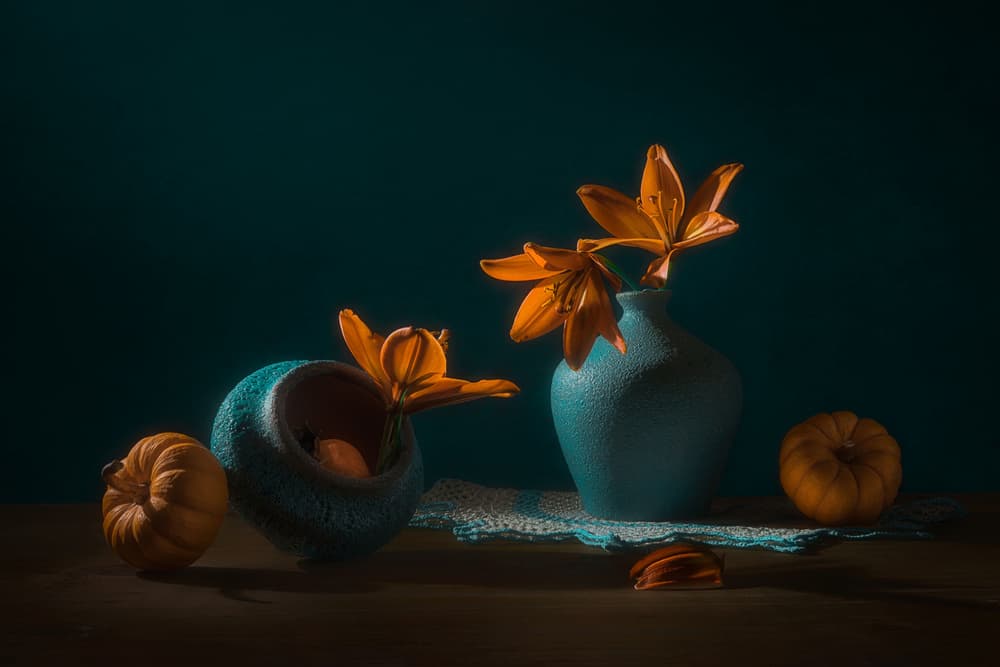 Autumn Lilies and Pumpkins by Lydia Jacobs — canvas wall art