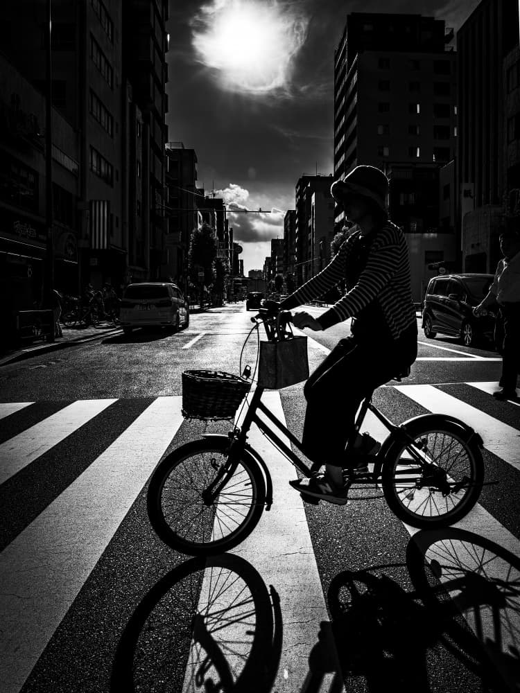 Urban Cyclist Shadows by Kenichiro Tsukada — canvas wall art