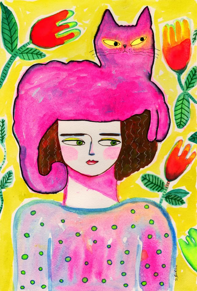 Girl with Pink Cat by Sharyn Bursic — canvas wall art