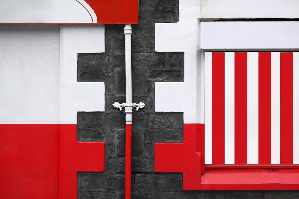 Red White Architectural Stripes by Hans-Wolfgang Hawerkamp — canvas wall art