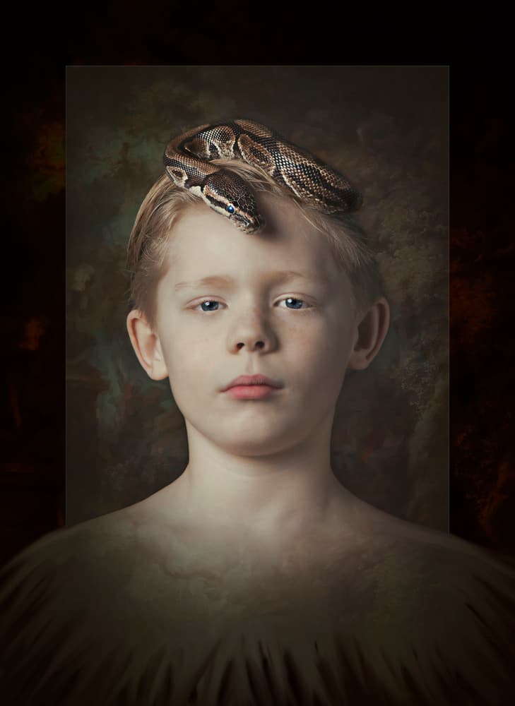 Mysterious Boy and Snake by Carola Kayen-Mouthaan — canvas wall art