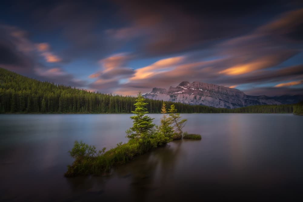 Tranquil Mountain Lake Sunrise by Bing Li — canvas wall art
