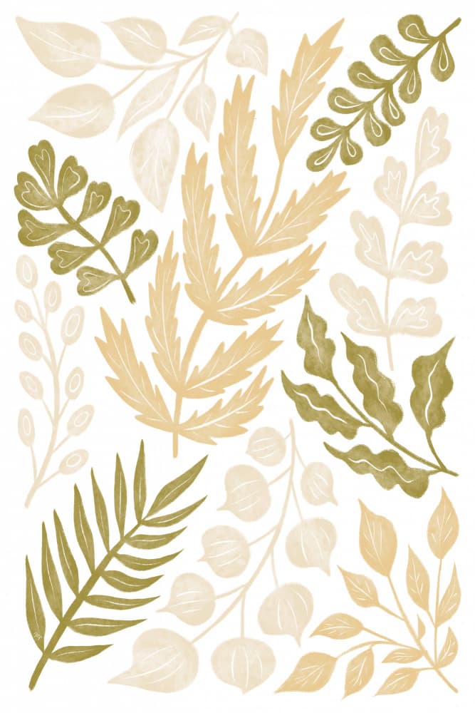 Green Gold Botanical Leaves by Martina — canvas wall art