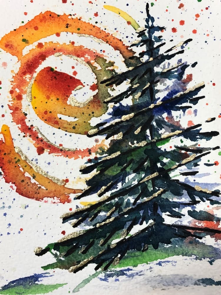Golden Winter Evergreen by Anda Bieza — canvas wall art