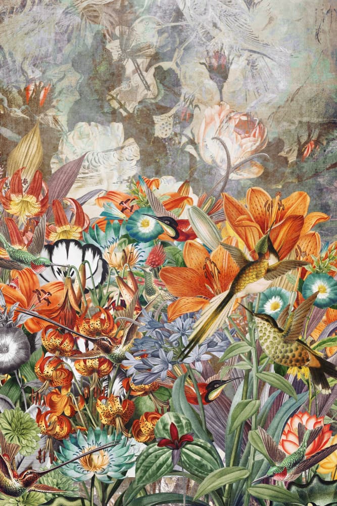 Vibrant Hummingbird Garden by Simon Goggin — canvas wall art