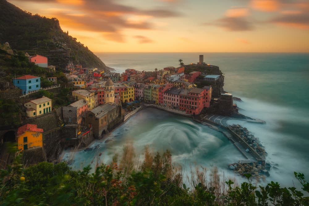 Vernazza Sunset Glow by Mei Xu — canvas wall art