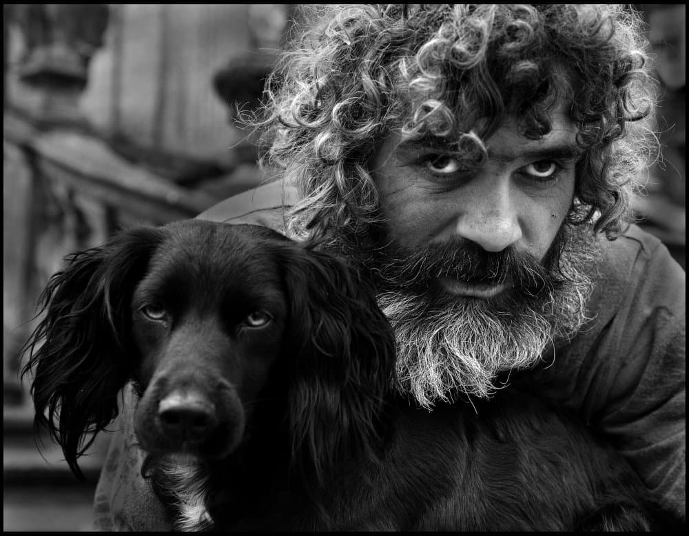 Intense Man Dog Gaze by Garik — canvas wall art