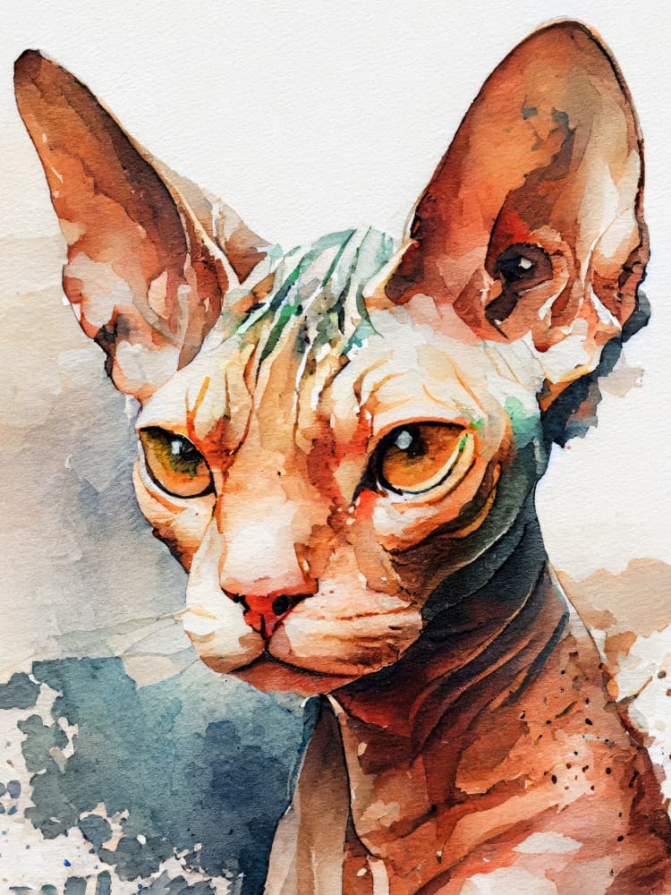 Watercolor Sphynx Cat by Justyna Jaszke — canvas wall art