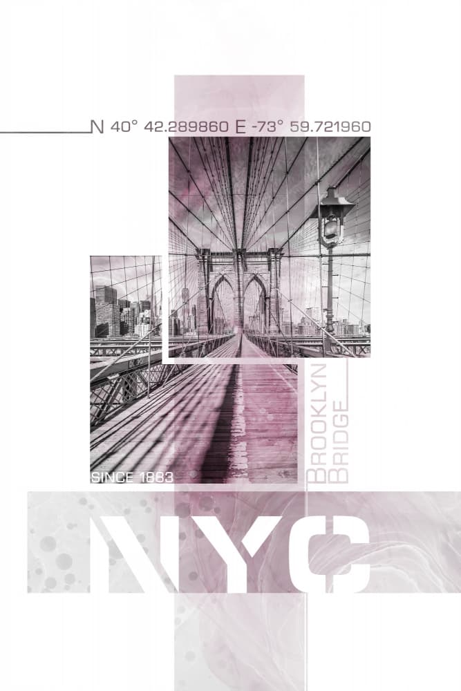 Pink Brooklyn Bridge City by Melanie Viola — canvas wall art