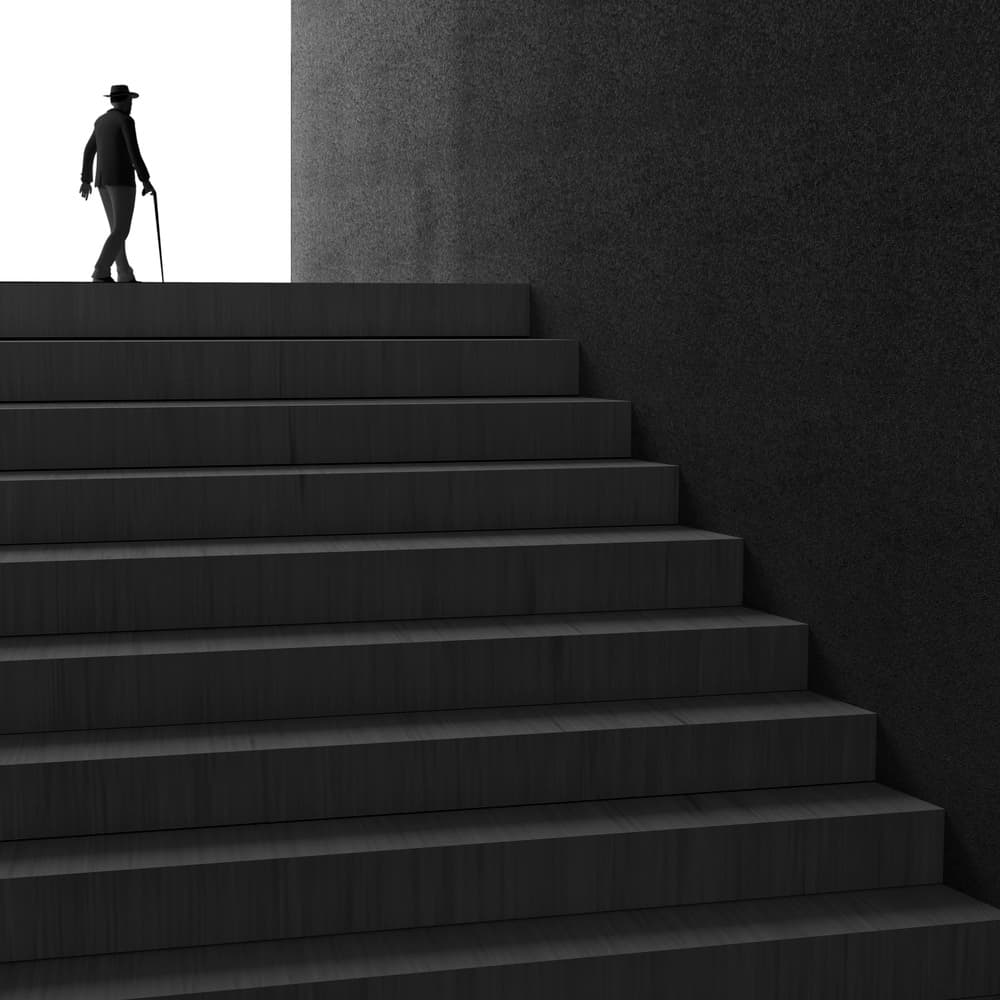 Solitary Man Dark Stairs by Antonyus Bunjamin (Abe) — canvas wall art