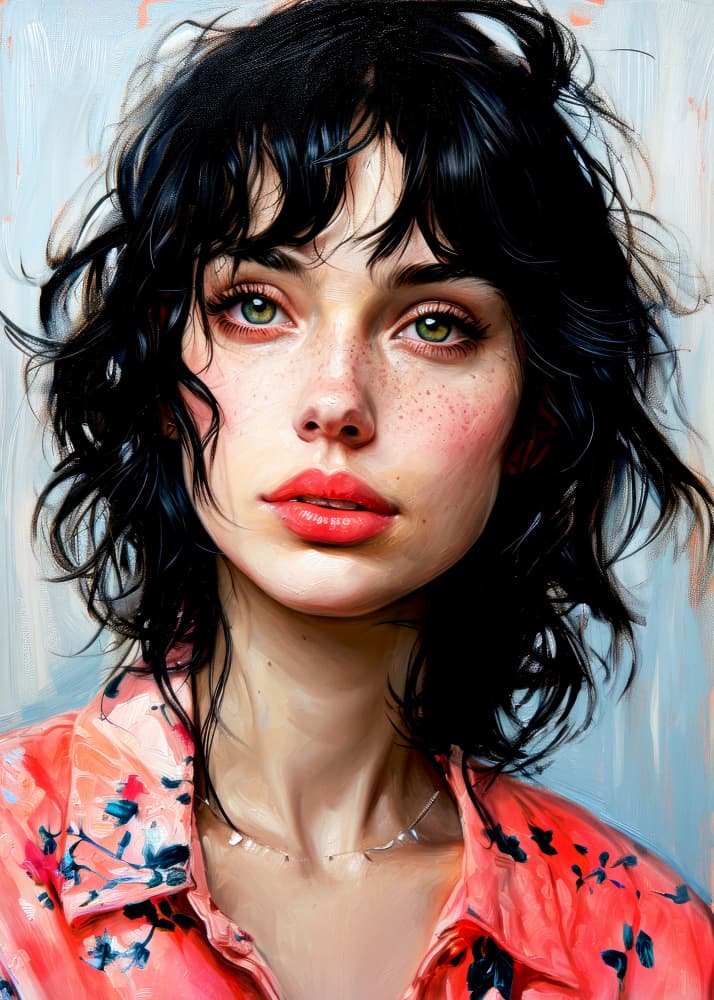 Vibrant Freckled Woman Portrait by Justyna Jaszke — canvas wall art