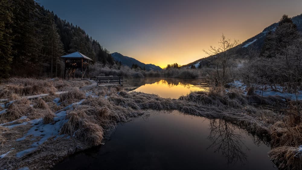 Sunrise Over Winter Lake by Bor — canvas wall art