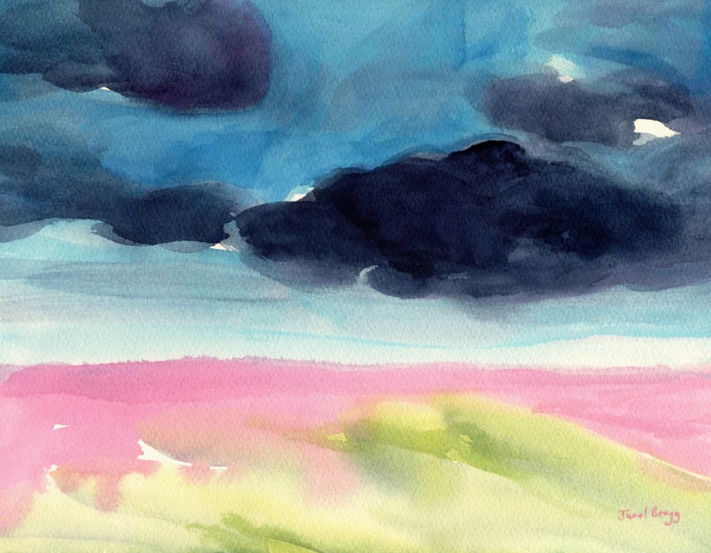 Moody Sky Pink Hills by Janel Bragg — canvas wall art