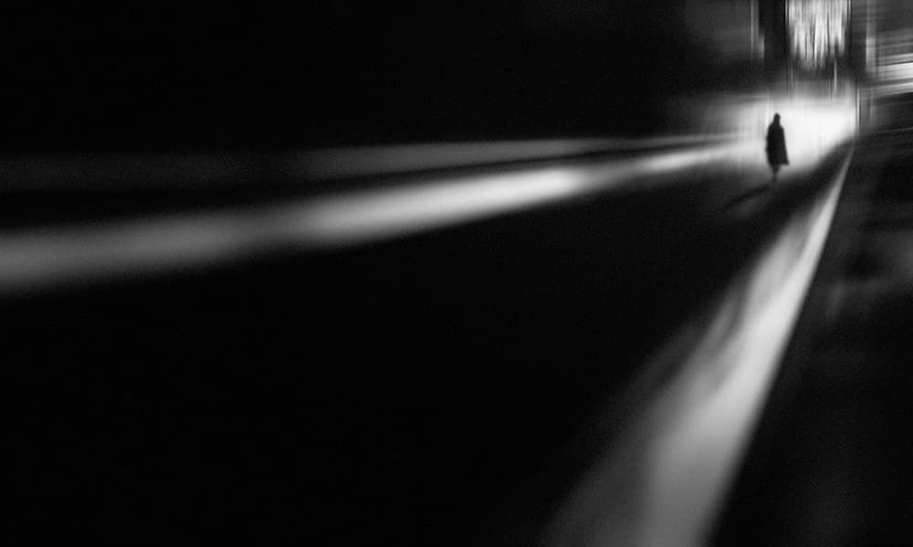 Solitary Figure Night Street by Teruhiko Tsuchida — canvas wall art