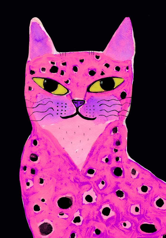 Vibrant Pink Spotted Cat by Sharyn Bursic — canvas wall art