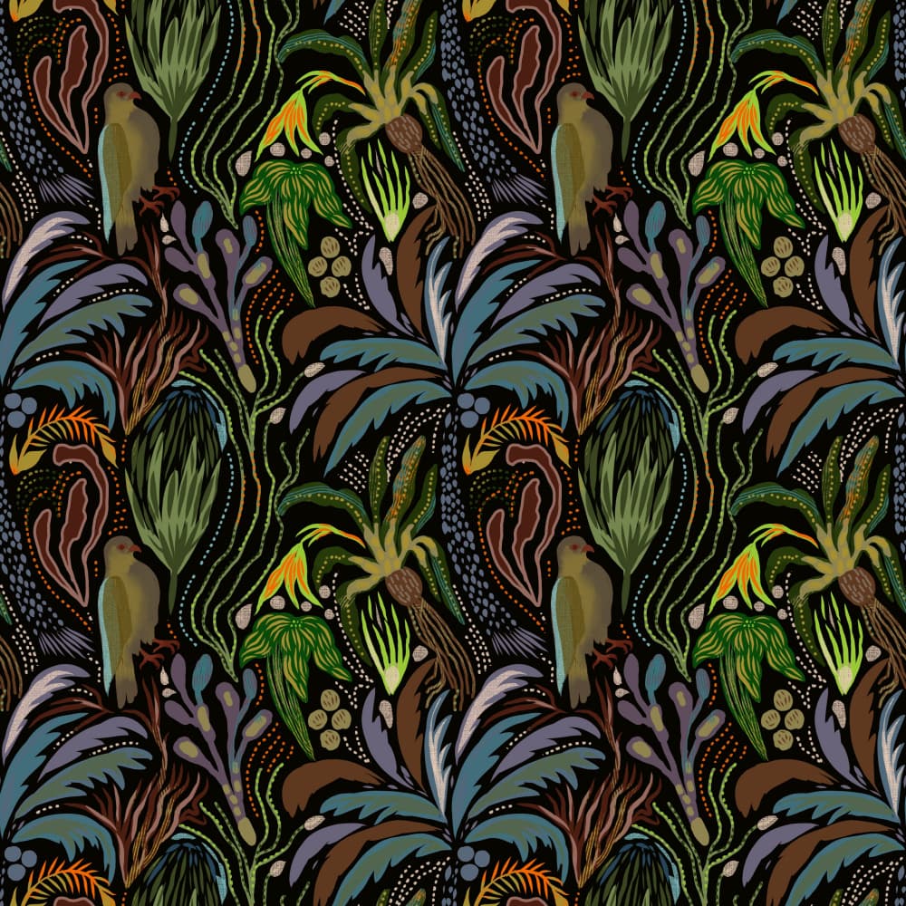 Dark Tropical Jungle Pattern by Josie George — canvas wall art