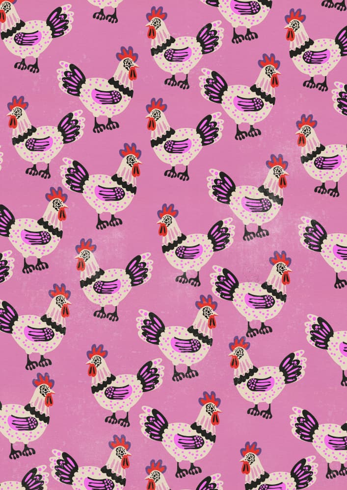 Whimsical Pink Chicken Pattern by Nicholas — canvas wall art