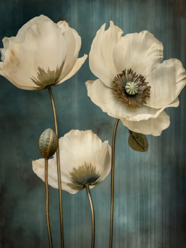 Elegant White Poppies by Bilge Paksoylu — canvas wall art