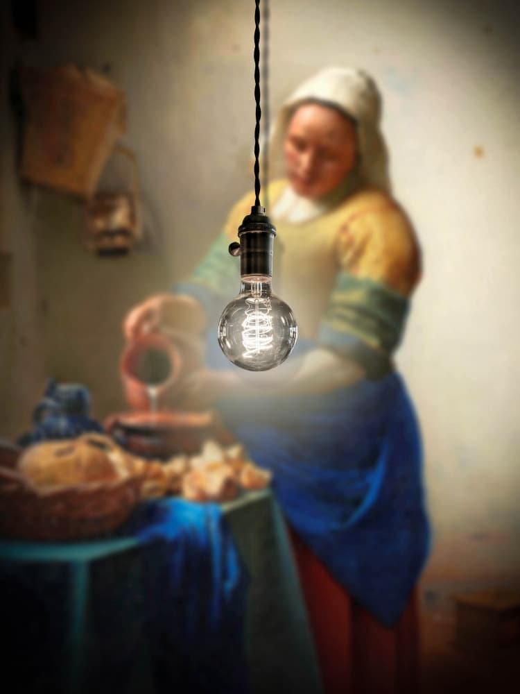 Edison Bulb Milkmaid by Marja van den Hurk — canvas wall art