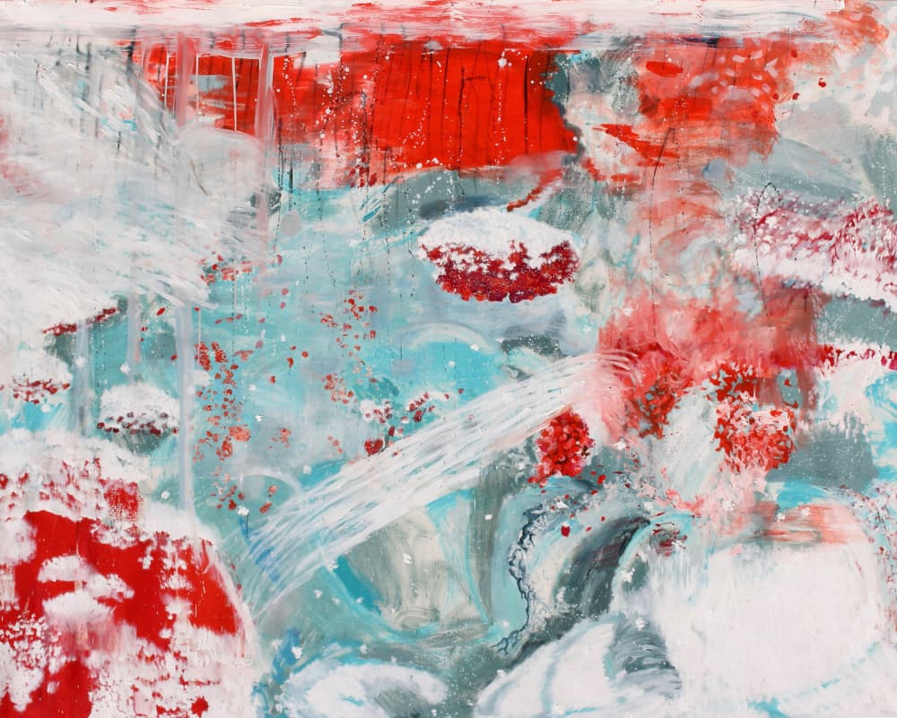 Crimson Teal Flow by Eva Galonska — canvas wall art