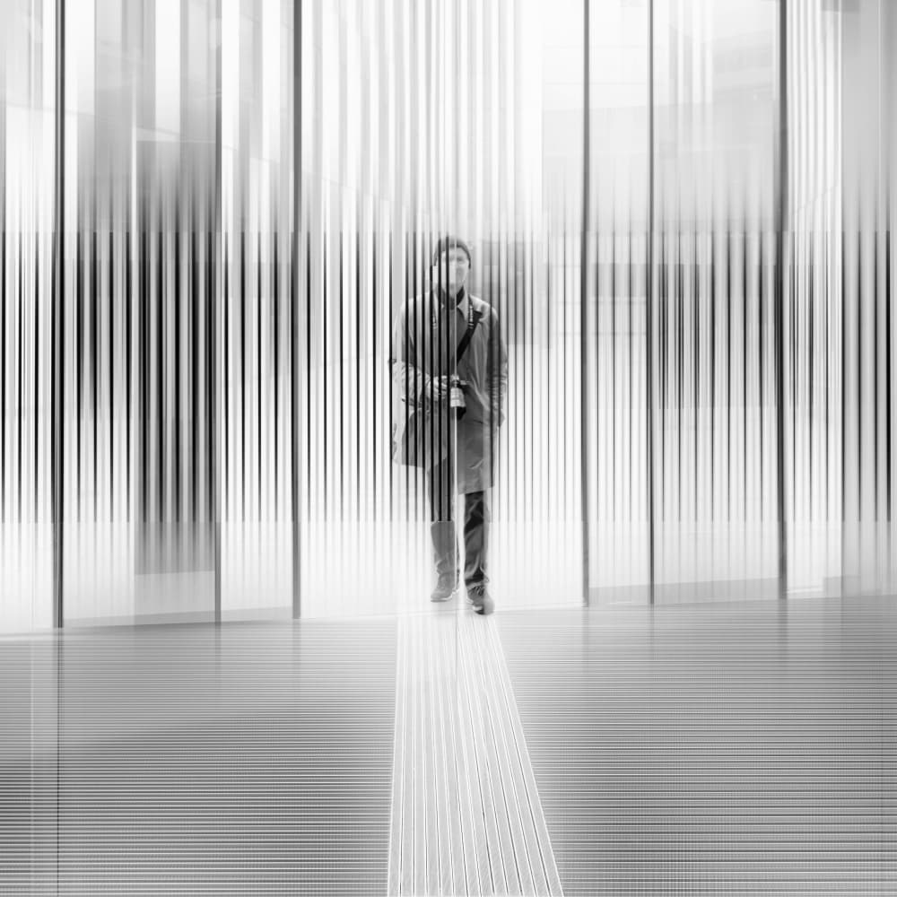 Man In Striped Hallway by Roswitha Schleicher-Schwarz — canvas wall art