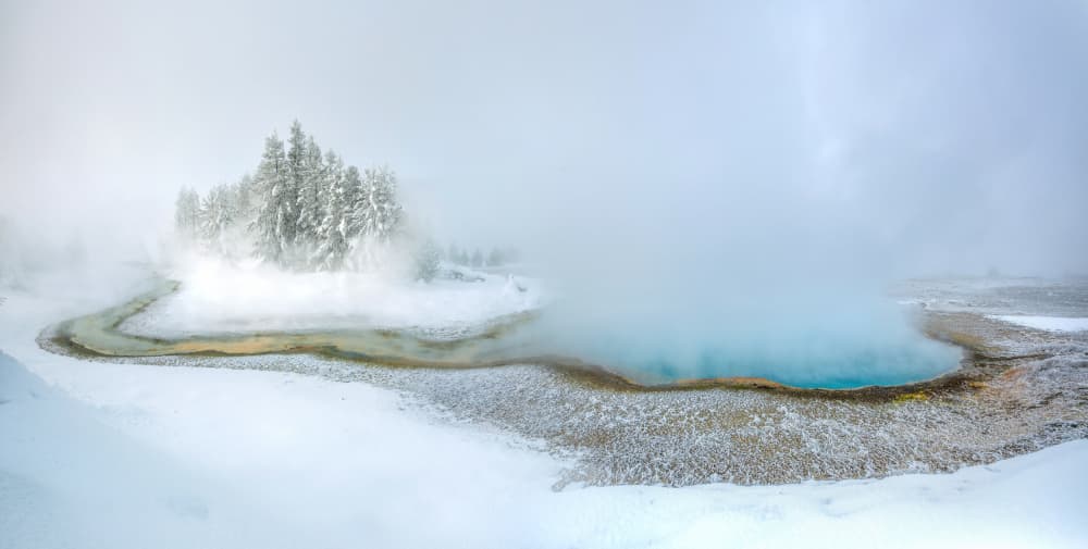 Serene Snowy Thermal Pool by Dianne Mao — canvas wall art