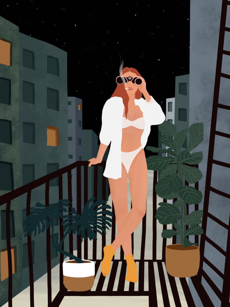 Night Balcony Gazer by Ceyda Alasar — canvas wall art