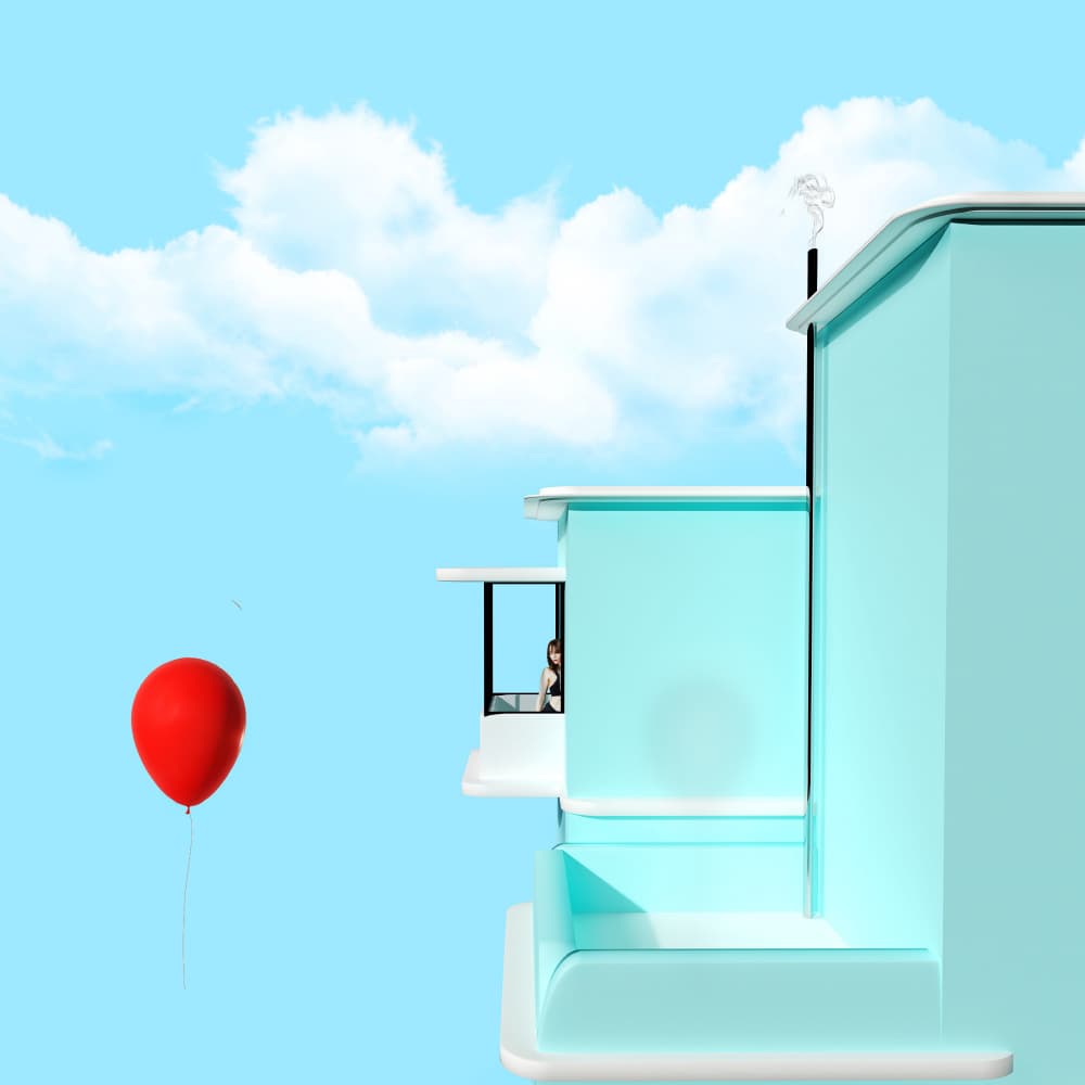 Whimsical Red Balloon View by Michael Allmaier — canvas wall art