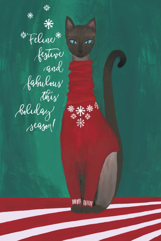 Feline Festive Sweater by Rosana Laiz Blursbyai — canvas wall art